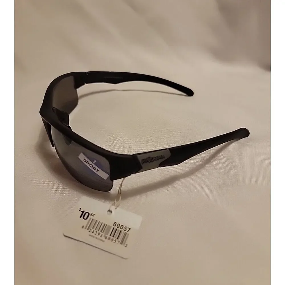 Piranha Sunglasses Sport Wrap Black Partial Frame Style # 60057 Black Lenses